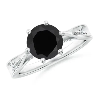 Angara Tapered Shank Black Onyx Solitaire Ring With Diamonds In Metallic
