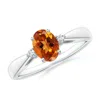 Angara Tapered Shank Citrine Solitaire Ring With Diamond Accents In White Gold/deep Golden