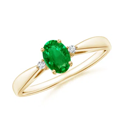 Angara Tapered Shank Emerald Solitaire Ring With Diamond Accents In Gold