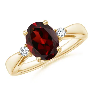 Angara Tapered Shank Garnet Solitaire Ring With Diamond Accents In Gold