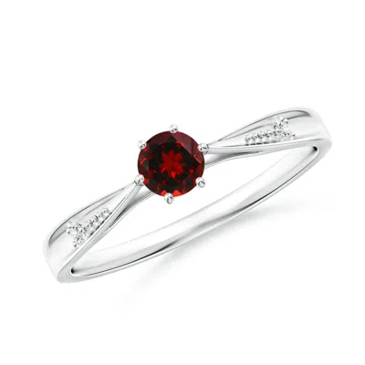 Angara Tapered Shank Garnet Solitaire Ring With Diamonds