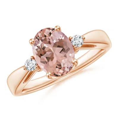 Angara Tapered Shank Morganite Solitaire Ring With Diamond Accents In Gold