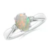 Angara Tapered Shank Opal Solitaire Ring With Diamond Accents In White Gold/milky With High Play Of Colour