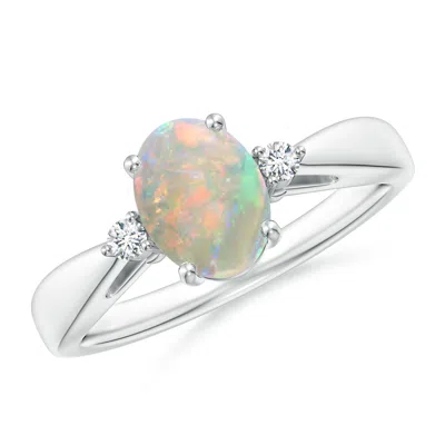 Angara Tapered Shank Opal Solitaire Ring With Diamond Accents In Metallic