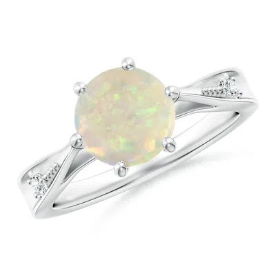Angara Tapered Shank Opal Solitaire Ring With Diamonds