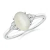 Angara Tapered Shank Oval Moonstone Ring With Trio Diamond Accent In White Gold/off White