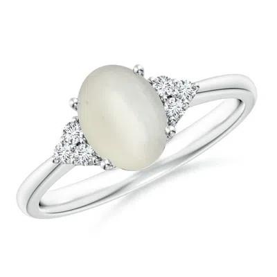 Angara Tapered Shank Oval Moonstone Ring With Trio Diamond Accent In Metallic