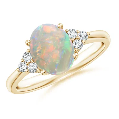 Angara Tapered Shank Oval Opal Ring With Trio Diamond Accent In Gold