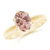 Angara Tapered Shank Oval Solitaire Morganite Ring In Yellow Gold/peachy Pink
