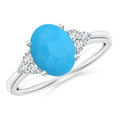 Angara Tapered Shank Oval Turquoise Ring With Trio Diamond Accent In Metallic