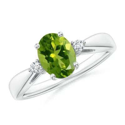 Angara Tapered Shank Peridot Solitaire Ring With Diamond Accents In Metallic
