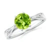 Angara Tapered Shank Peridot Solitaire Ring With Diamonds In White Gold/yellowish Green