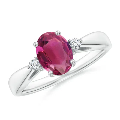 Angara Tapered Shank Pink Tourmaline Solitaire Ring With Diamond Accents In Metallic