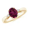 Angara Tapered Shank Rhodolite Solitaire Ring With Diamond Accents In Yellow Gold/vivid Purplish Red