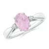 Angara Tapered Shank Rose Quartz Solitaire Ring With Diamond Accents In White Gold/medium Pink
