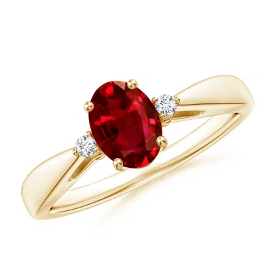 Angara Tapered Shank Ruby Solitaire Engagement Ring With Diamond Accents In Gold
