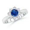 Angara Tapered Shank Sapphire And Diamond Flower Ring