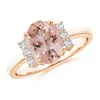 Angara Tapered Shank Solitaire Oval Morganite Ring With Diamonds In Rose Gold/peach