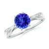 Angara Tapered Shank Tanzanite Solitaire Ring With Diamonds In White Gold/rich Violet Blue