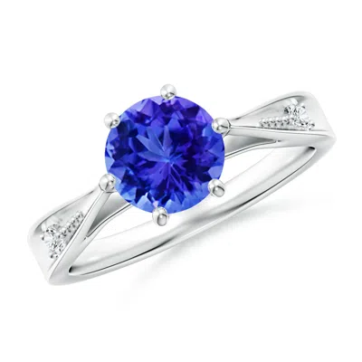 Angara Tapered Shank Tanzanite Solitaire Ring With Diamonds In Metallic