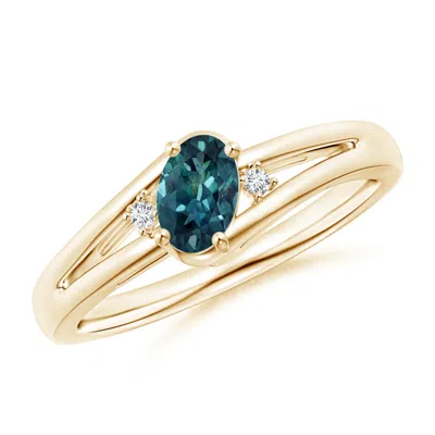 Angara Teal Montana Sapphire And Diamond Split Shank Ring In White