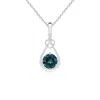 Angara Teal Montana Sapphire Knotted Heart Pendant With Diamond In White Gold/medium Greenish Blue