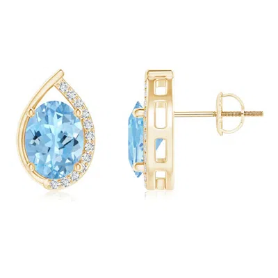 Angara Teardrop Framed Oval Aquamarine Solitaire Stud Earrings In Gold