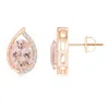 Angara Teardrop Framed Oval Morganite Solitaire Stud Earrings In Rose Gold/peach