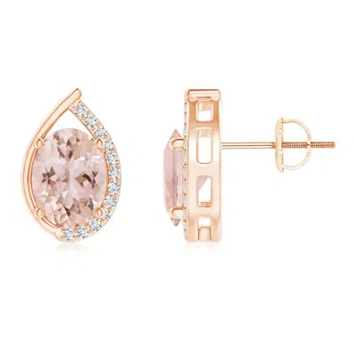 Angara Teardrop Framed Oval Morganite Solitaire Stud Earrings In Gold