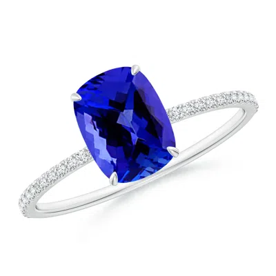 Angara Thin Shank Cushion Cut Tanzanite Ring With Diamond Accents In Metallic