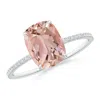 Angara Thin Shank Cushion Morganite Ring With Diamond Accents In White Gold/peachy Pink