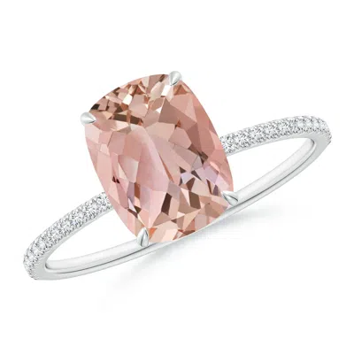 Angara Thin Shank Cushion Morganite Ring With Diamond Accents In Metallic