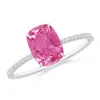 Angara Thin Shank Cushion Pink Sapphire Ring With Diamond Accents In White Gold/medium Pink