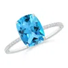 Angara Thin Shank Cushion Swiss Blue Topaz Ring With Diamond Accents In White Gold/light Swiss Blue
