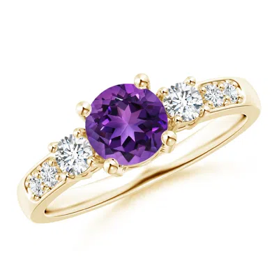 Angara Three Stone Amethyst And Diamond Ring In Gold