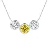 Angara Three Stone Bezel-set Round Lab-grown Fancy Intense Yellow And White Diamond Pendant In White Gold/fancy Intense