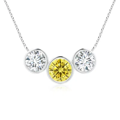 Angara Three Stone Bezel-set Round Lab-grown Fancy Intense Yellow And White Diamond Pendant In Metallic