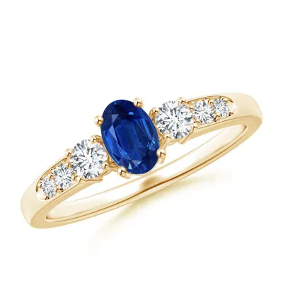 Angara Three Stone Blue Sapphire And Diamond Engagement Ring With Accents In Gold