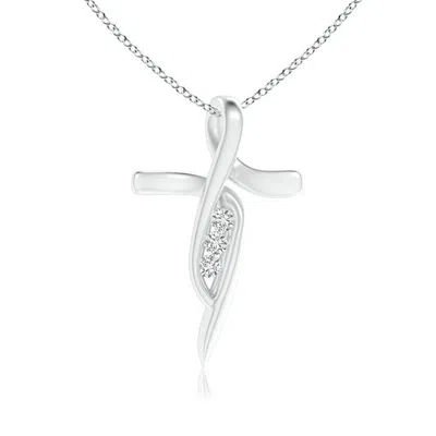 Angara Three Stone Diamond Bypass Ribbon Cross Pendant In Gray