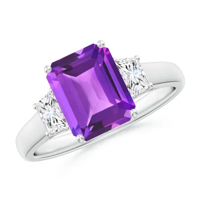 Angara Three Stone Emerald-cut Amethyst And Diamond Ring In Purple