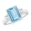 Angara Three Stone Emerald-cut Aquamarine And Diamond Engagement Ring In White Gold/light Swiss Blue
