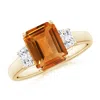 Angara Three Stone Emerald-cut Citrine And Diamond Ring In Yellow Gold/golden
