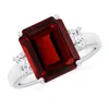 Angara Three Stone Emerald-cut Garnet And Diamond Ring In White Gold/rich Red