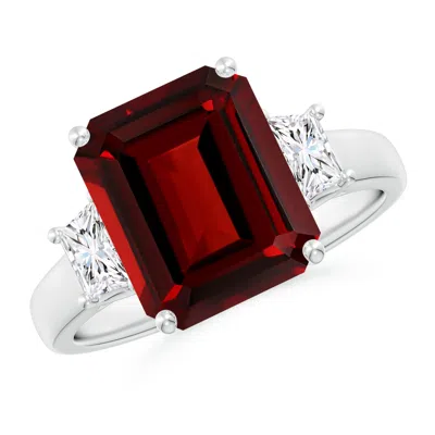 Angara Three Stone Emerald-cut Garnet And Diamond Ring In White