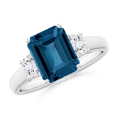 Angara Three Stone Emerald-cut London Blue Topaz And Diamond Ring In Metallic