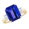 Angara Three Stone Emerald-cut Tanzanite And Diamond Engagement Ring In Yellow Gold/deep Rich Violet Blue