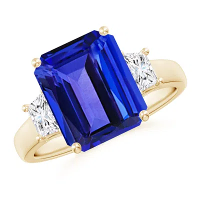Angara Three Stone Emerald-cut Tanzanite And Diamond Engagement Ring In Gold