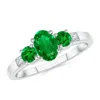 Angara Three Stone Emerald Engagement Ring With Diamond Accents In White Gold/rich Green