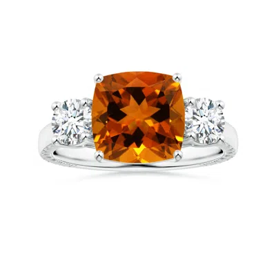 Angara Three Stone Gia Certified Cushion Citrine Feather Ring In Orange