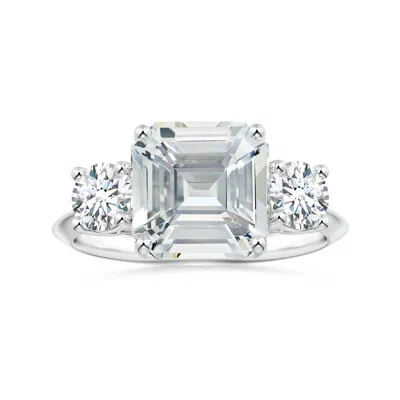 Angara Three Stone Gia Certified Emerald-cut White Sapphire Knife-edge Ring In Metallic
